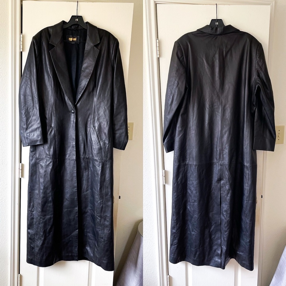 Manuel‎ Collection Leather Trench Coat Black Long Western Size 12 GUC